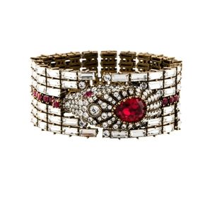 Gucci Gold-Tone Cuff Bracelet with Red and Clear Stones